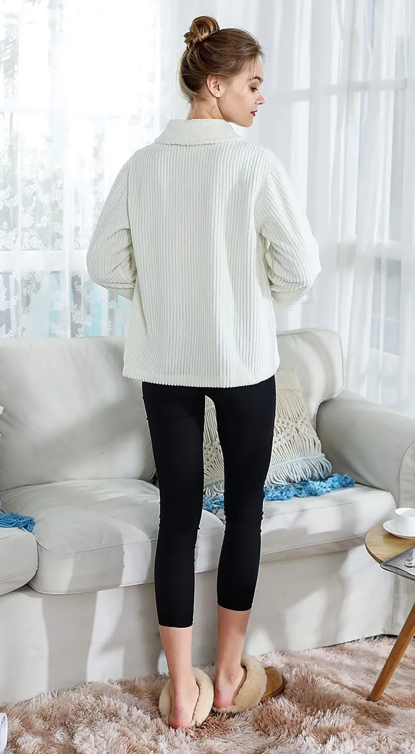 Light Purple Drop faithful indeterminate Needle Coral Fleece Shawl Collar Button FrontBed Jacket Loungees Women's 