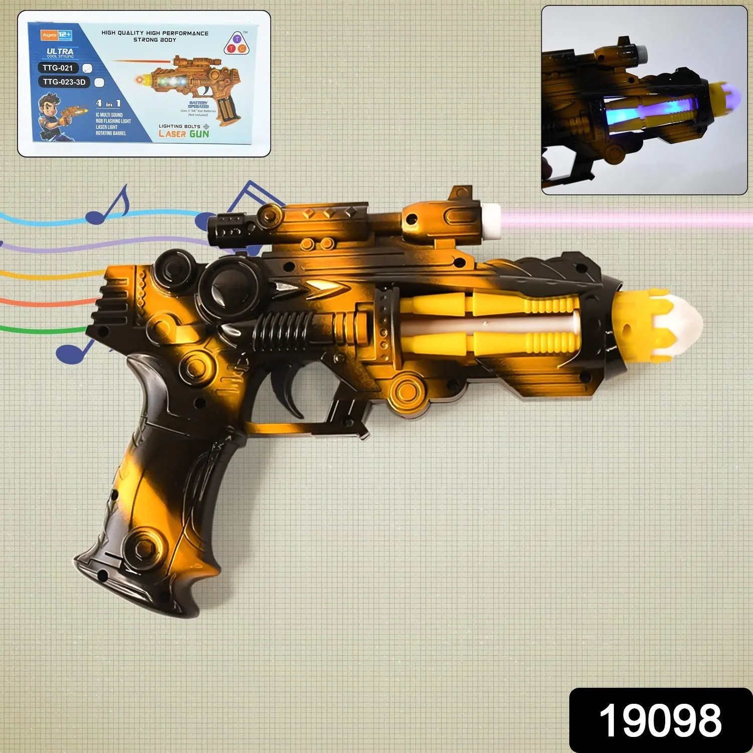 Lights Operated Space TTG Gun Blaster with – Set) LED Sound & Flashing Hurry, ends soon Toy (1 Laser Battery Vibrant