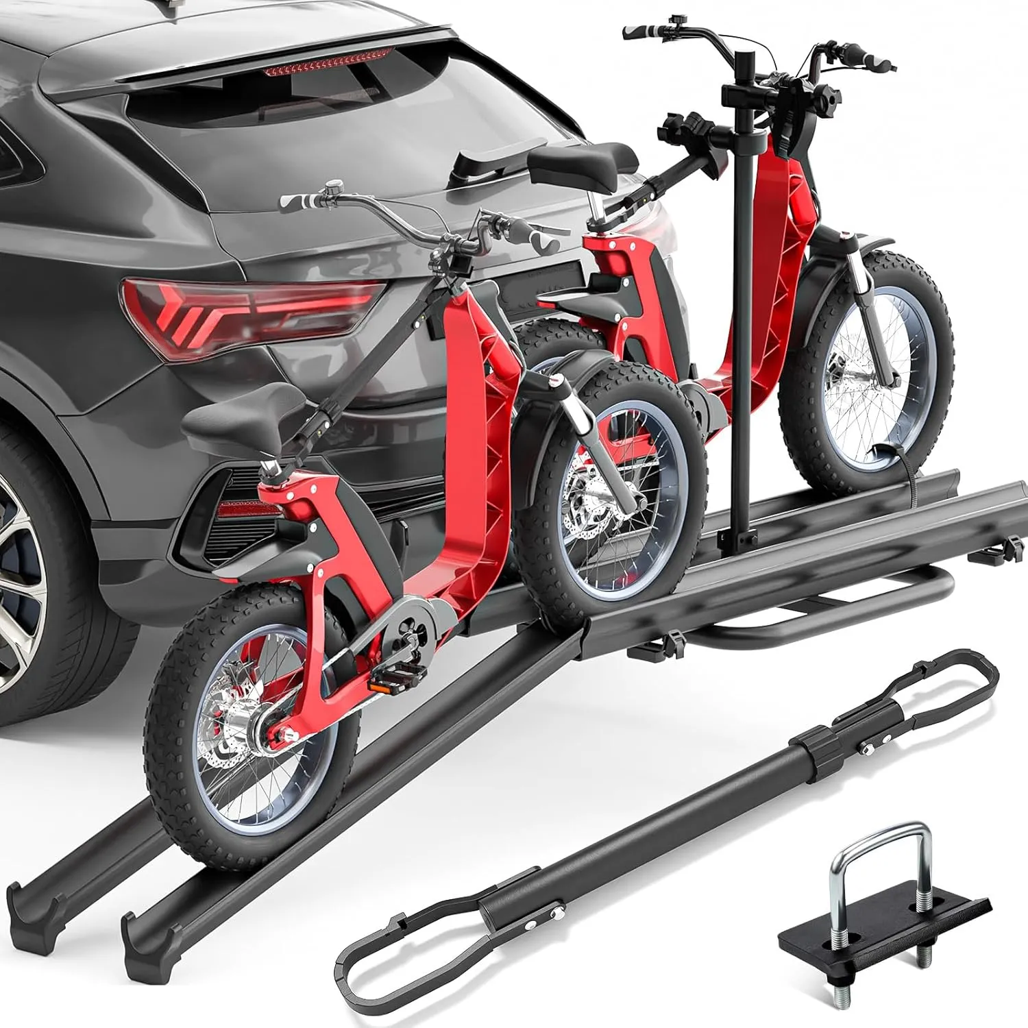 Lockable & Foldable adamant eventual fungi simplify reveal Electric Bicycle Racks Platform, Fits 2" Standard Hitch for SUVs Trucks Vans Cars 2 EBike Rack with Cross Bar, 200 LBS Capacity Bike Racks with Ramp, 5" Fat Tire Carrier, 