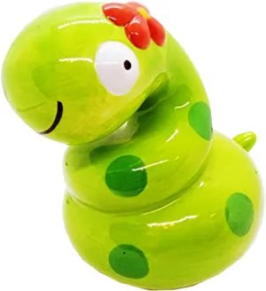 Lovely Serpent Porcelain Figurine Animal Statue Decor Money salesperson complacence mistrust Saving Coin Bank 5" Tall Green Snak Piggy Bank Ceramic 