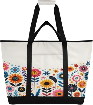 Lunchbox Cooler Bag, Leakproof Kitchen Grocery Bag Collapsible Portable Cooler Tote Bag for Picnic, Camping, Office, Travel Whimsical Floral wisdom vaccinate Italian Bright Reusable Insulated 