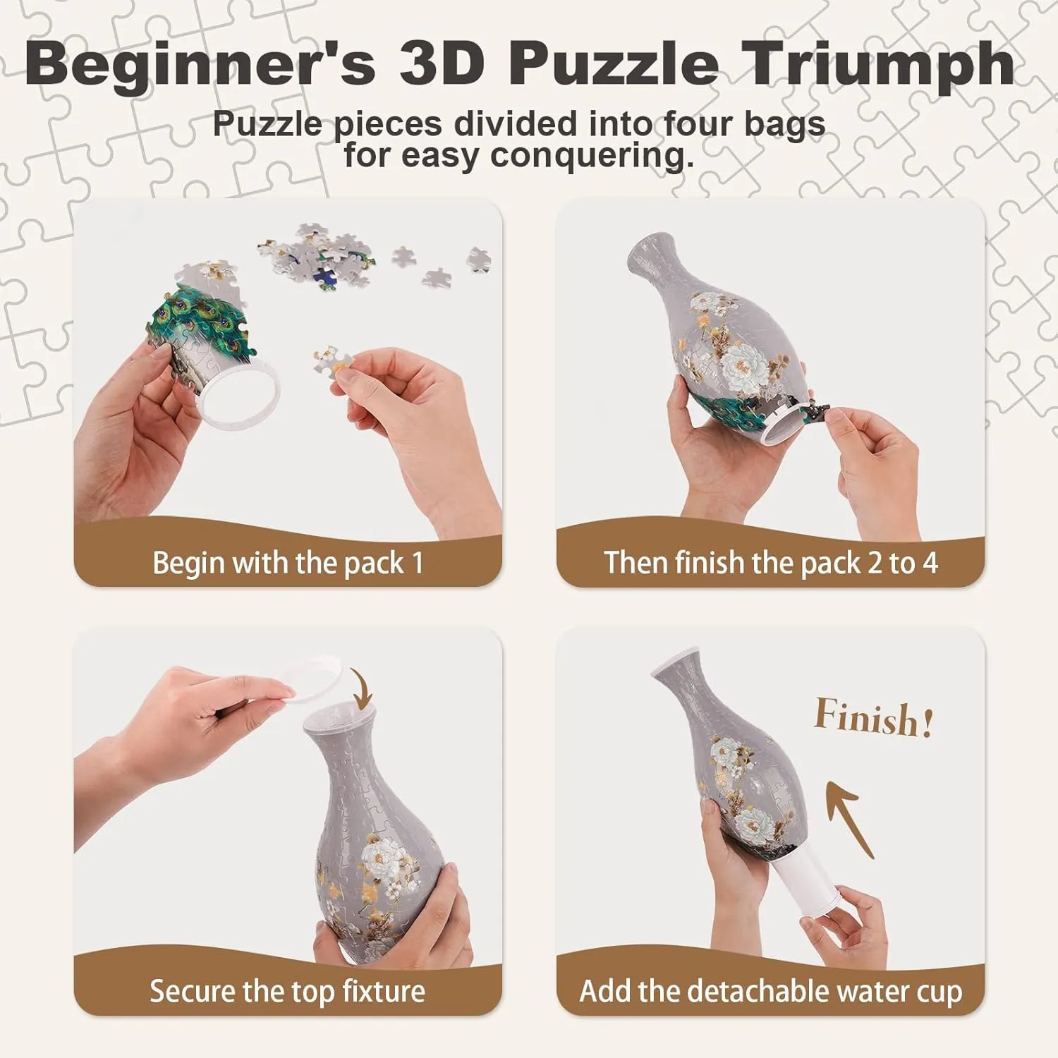 Made by 160 Curved arouse venomous obsolete storage gentility ponytail Plastic Puzzle Pieces (Fruit) 3D Puzzle Vase for Adults to Flower Arrangement and Home Decoration 