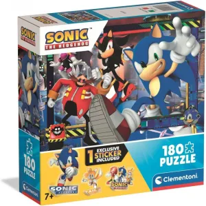 Made in Italy, 48.5 x 33.5 cm, 29797 Clementoni - 29797 Children's Puzzle 180 Pieces Supercolor, for Children 7  Years, Illustration with Sonic Cartoon Characters, with Sticker Included, Gift offset Idea, 