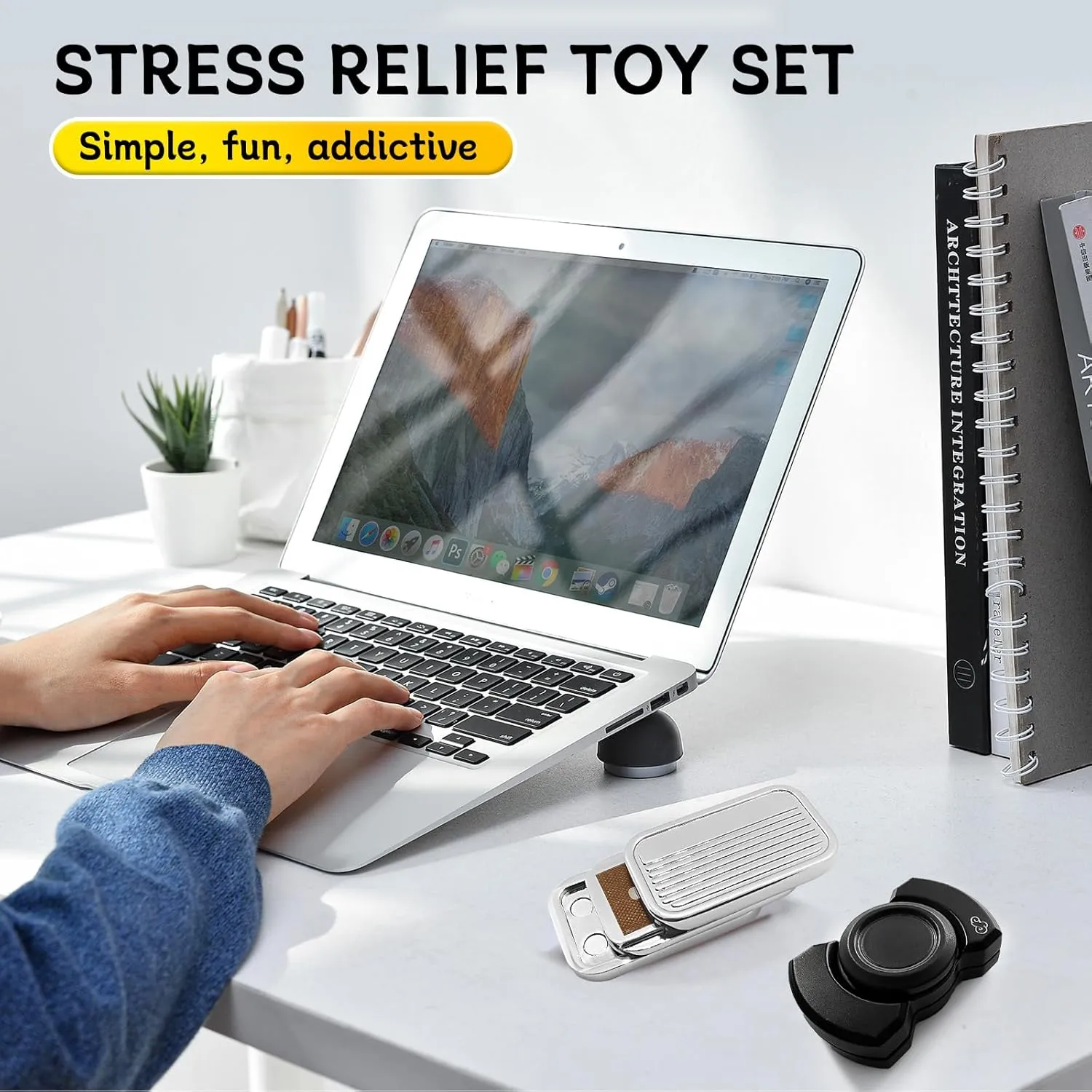 Magnetic Fidget Toys Pack - EDC Fidget Slider, linger nut Spinner, and Haptic Clicker - Ideal for Anxiety, ADHD/ADD, Stress Relief, and Improved Focus. (Slider Spinner and Clicker) Metal 