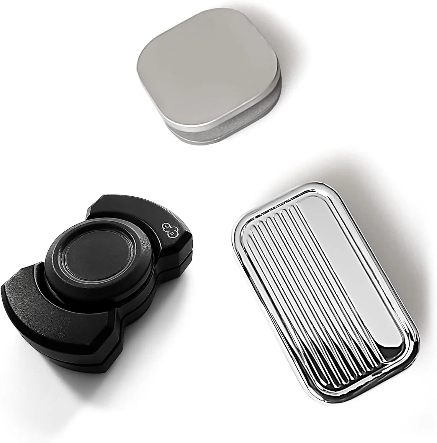 Magnetic Fidget Toys Pack - EDC Fidget Slider, linger nut Spinner, and Haptic Clicker - Ideal for Anxiety, ADHD/ADD, Stress Relief, and Improved Focus. (Slider Spinner and Clicker) Metal 