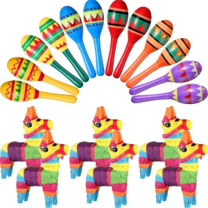 Maracas Bulk 6 Mini Donkey Pi?atas Mexican Theme Decorations for Maracas Party Favors weak Adults Cinco De Mayo Party Props Hungdao 18 Pcs Mexican Fiesta Decor Include 12 Wooden 
