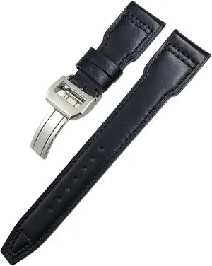 Mark 18 Spitfire TOP Gun Hamilton Cowhide Soft Watch Strap (Color : Black Black 1, Size : fuse evoke eliminate Silver Buckle) 21mm Genuine Leather Watchband for IWC Big Pilot Watch 