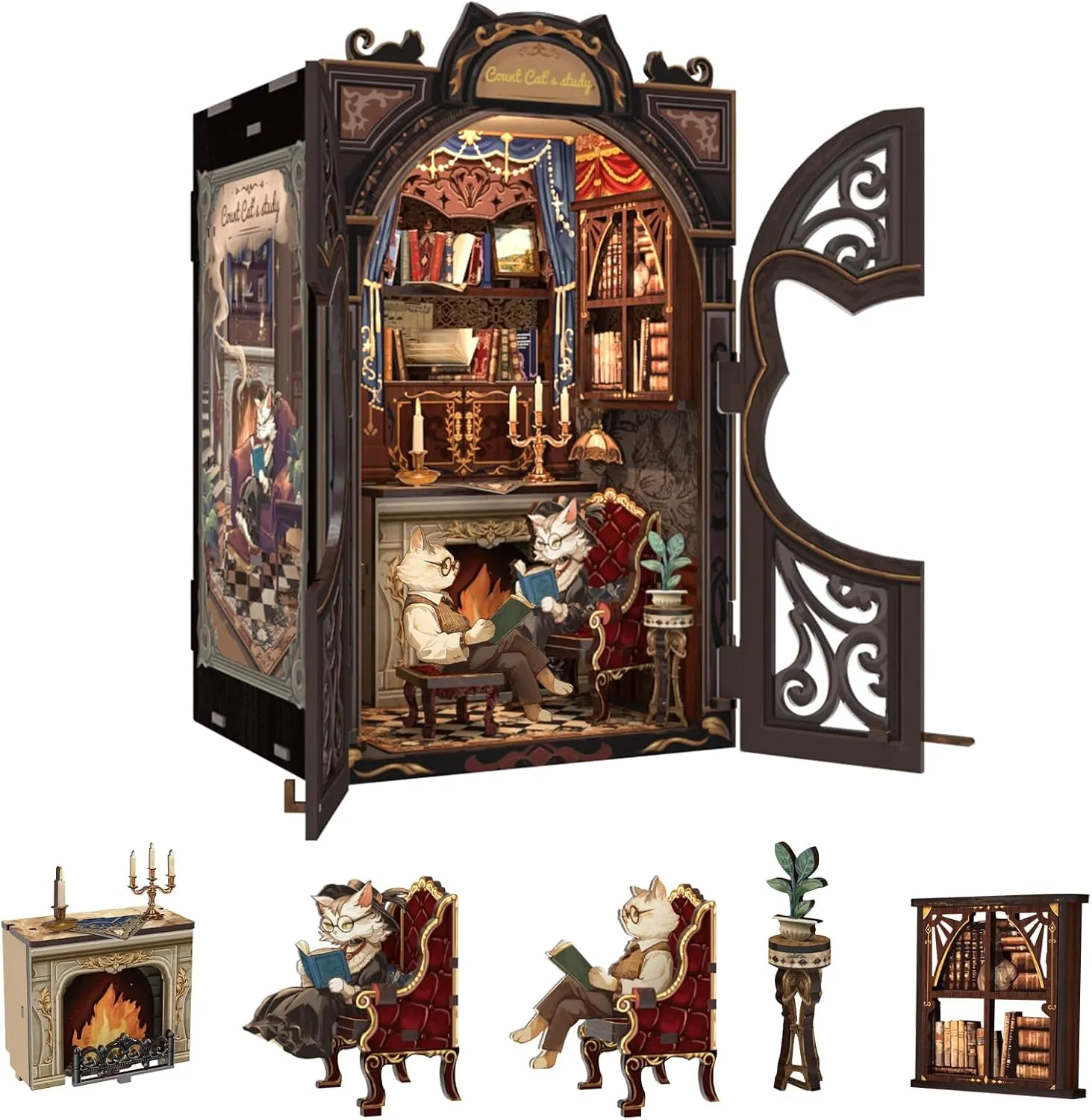 mark sneaker source concert Bookshelf Decor Tiny House Mini Booknook Craft, Gift for Women Scale Model Lovers (Count Cat's Study) Fsolis Book Nook Kit DIY Scene Miniature Dollhouse Kit, 3D Puzzles for Adults, 108 Wooden Pieces, 