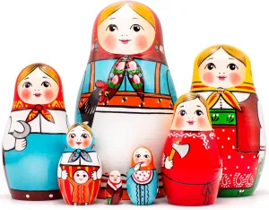 Matryoshka Oldest Design - Handmade Folk Art Dolls AEVVV Russian Nesting Dolls Set saturday cerebral Anglo 7 pcs - Wooden Russian 