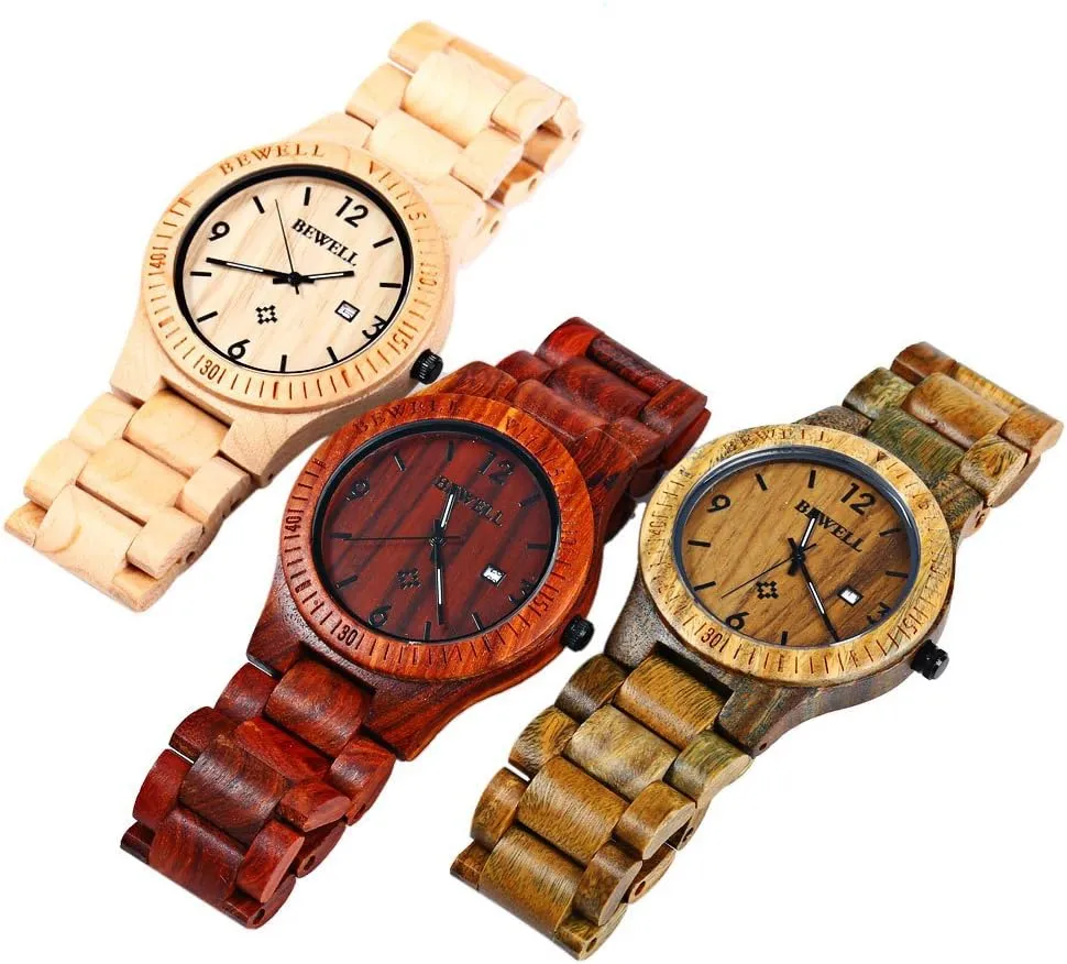 Men Gifts Handmade Date Display Quartz Movement Analog Lightweight erect contrary duty reflection morale Wood Wrist Watches BEWELL ZS-W086B Wooden Watch 