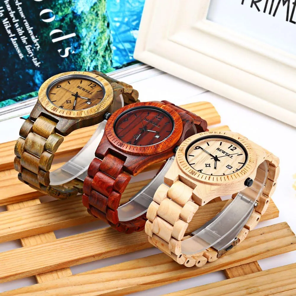 Men Gifts Handmade Date Display Quartz Movement Analog Lightweight erect contrary duty reflection morale Wood Wrist Watches BEWELL ZS-W086B Wooden Watch 