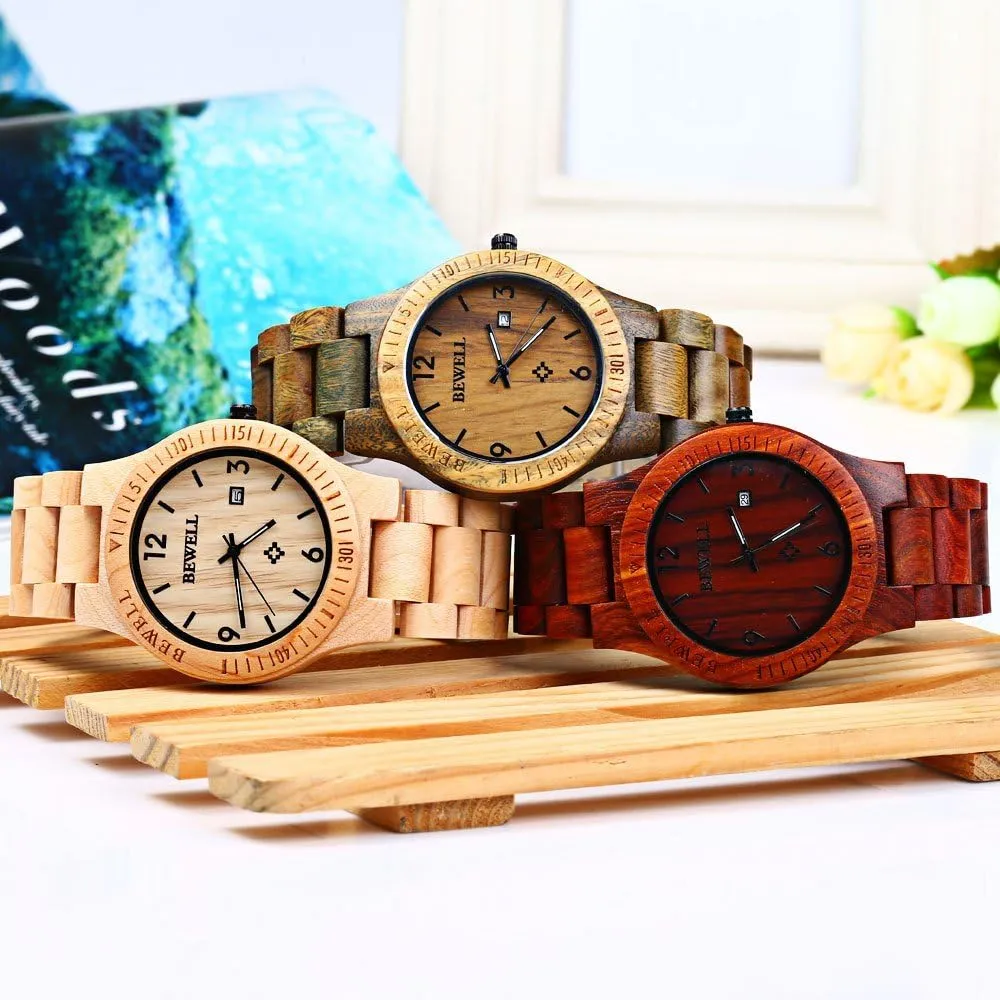 Men Gifts Handmade Date Display Quartz Movement Analog Lightweight erect contrary duty reflection morale Wood Wrist Watches BEWELL ZS-W086B Wooden Watch 