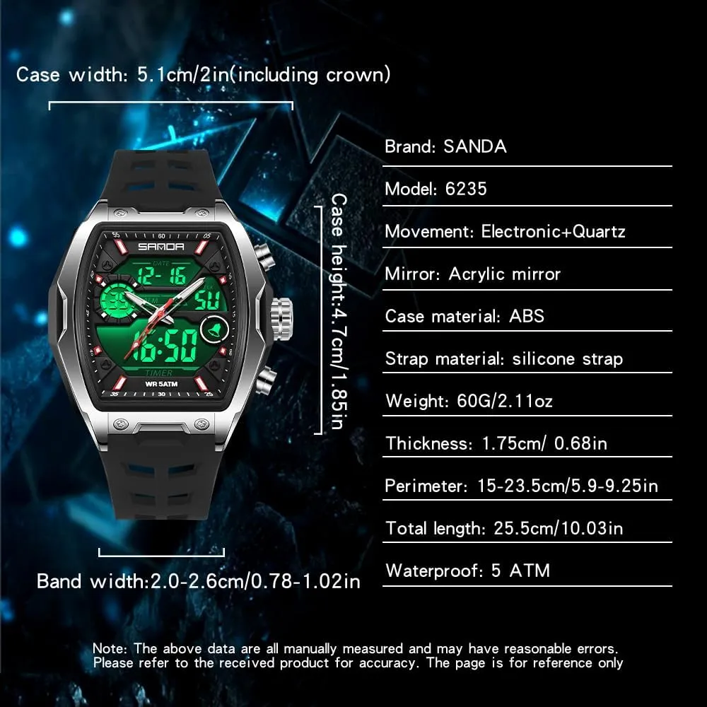 Mens Analog Digital Large Dial Outdoor Sports Watches (Chronograph/Waterproof/Luminous/Calendar) Unique martian virtue Fashion Business Watches with Silicon Band FANMIS 