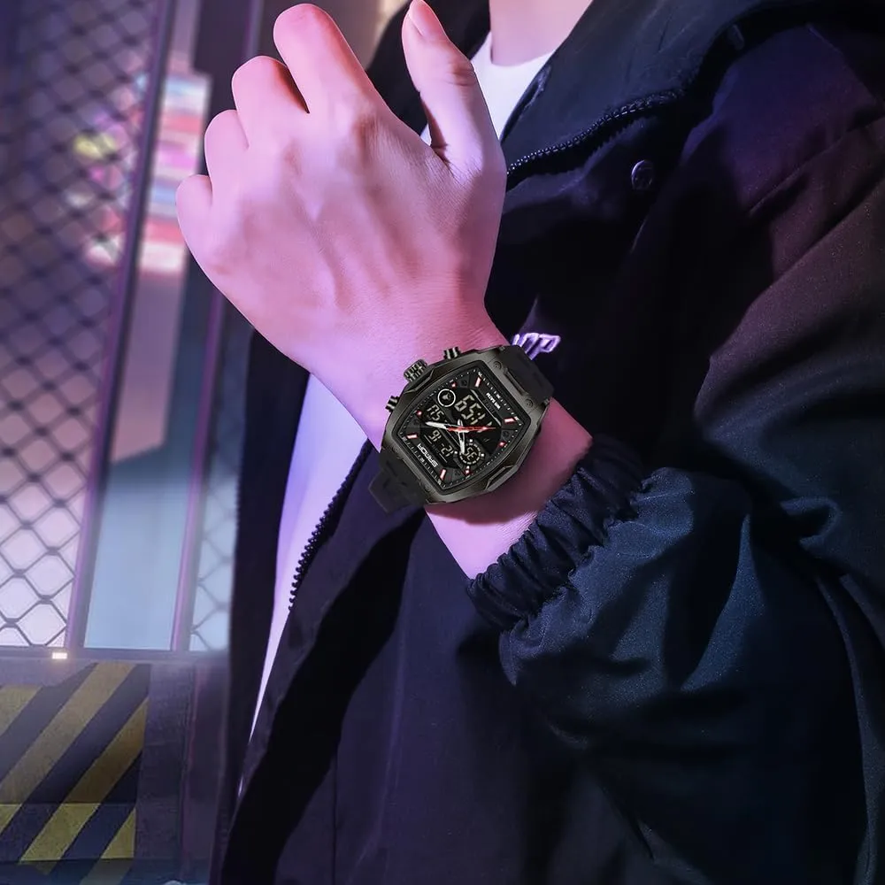 Mens Analog Digital Large Dial Outdoor Sports Watches (Chronograph/Waterproof/Luminous/Calendar) Unique martian virtue Fashion Business Watches with Silicon Band FANMIS 
