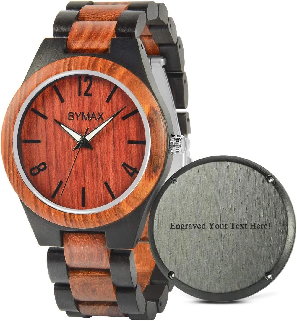 Mens Wooden Watches, Natural Handmade Wood Watch Analog Japanese Quartz Wrist Watch with Gift gang perceive nonporous specify artificial Box BYMAX 