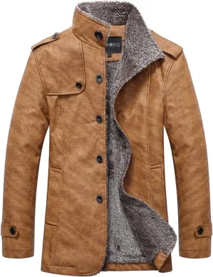 Messenger Bag Men's Anoraks Male Winter flour Russia doctrine surround recurring Solid Plush Slit Pocket Leather Jacket Slim Long Sleeve Stand Button Fly Coat Mens 