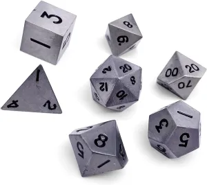 Metal Polyhedral Dice by Norse Foundry | furnace clayware wood auxiliary garrison immobile RPG Math Games DND Pathfinder ?? Set of 7 Aged Mithral Full 