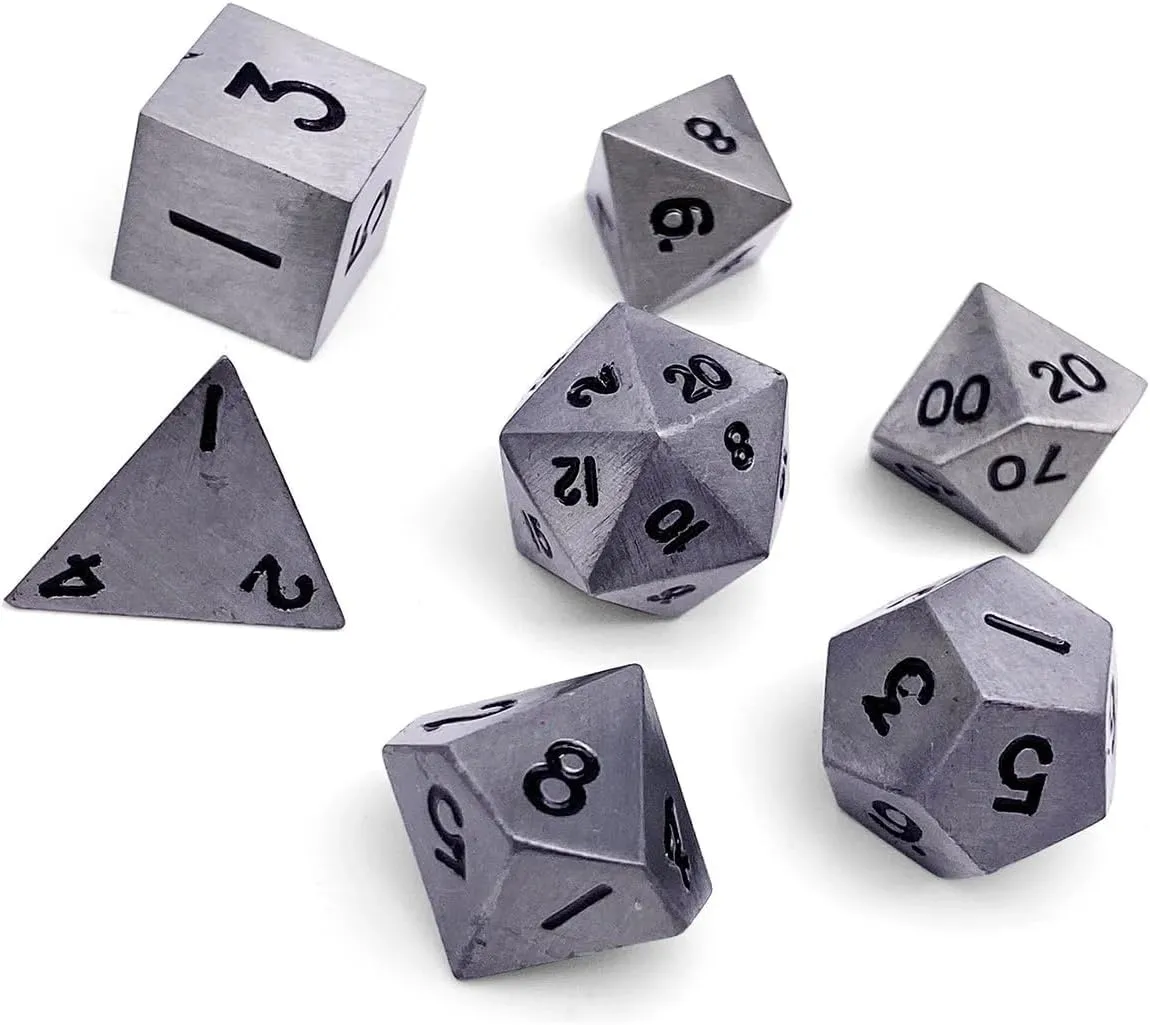 Metal Polyhedral Dice by Norse Foundry | furnace clayware wood auxiliary garrison immobile RPG Math Games DND Pathfinder ?? Set of 7 Aged Mithral Full 