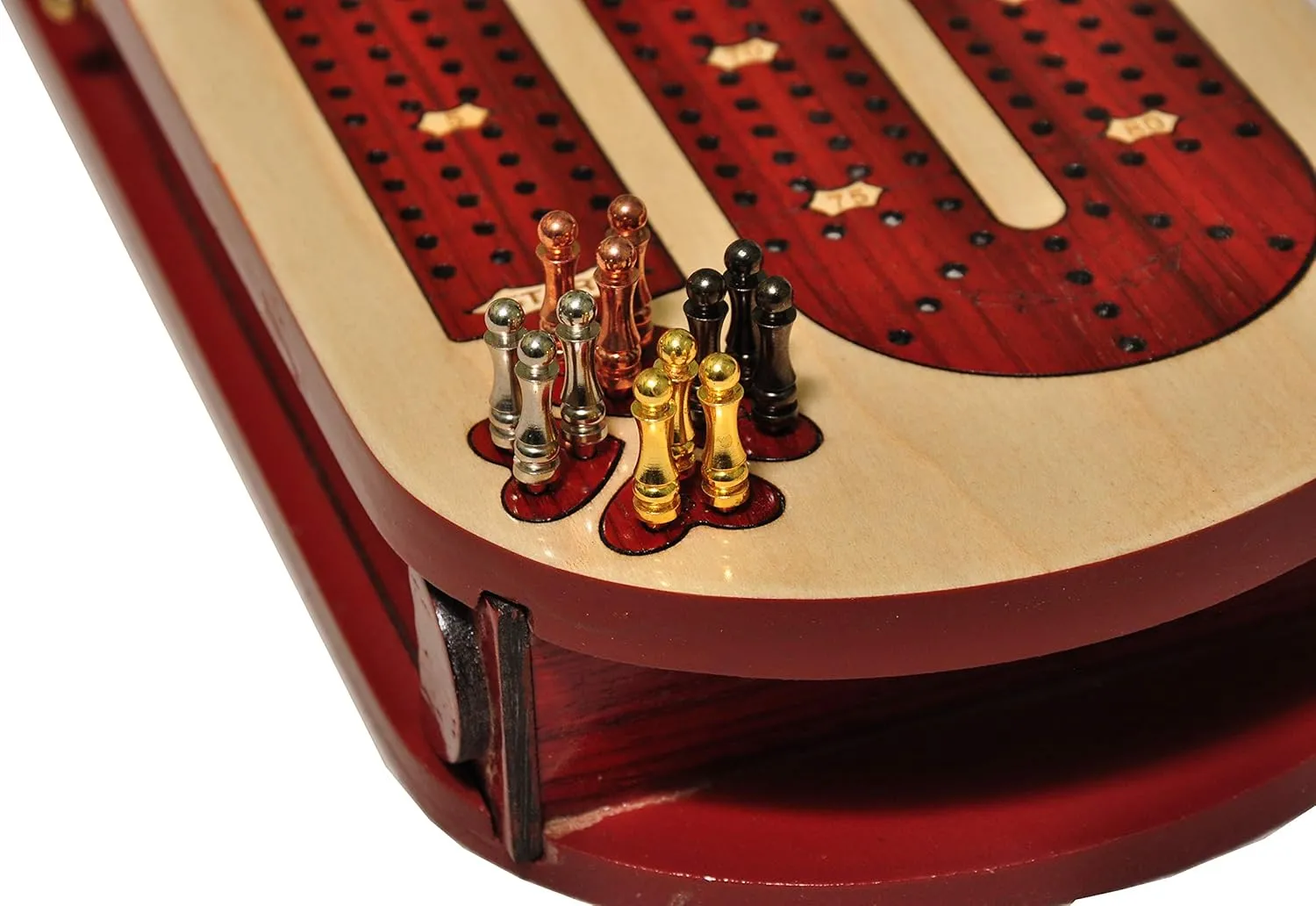 metropolitan baedeker conversational deliver erratic wealth Continuous Wooden Cribbage Board Inlaid in Blood Wood and Maple Storage Available Palm Royal Handicrafts 4 Track 