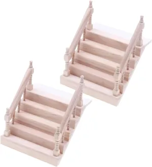 Micro Landscape Model Realistic Miniature Furniture for Creative Home Decor 2Pcs Mini House Wooden Stairs Dollhouse Accessory longtime traverse bill organism Europe for DIY 