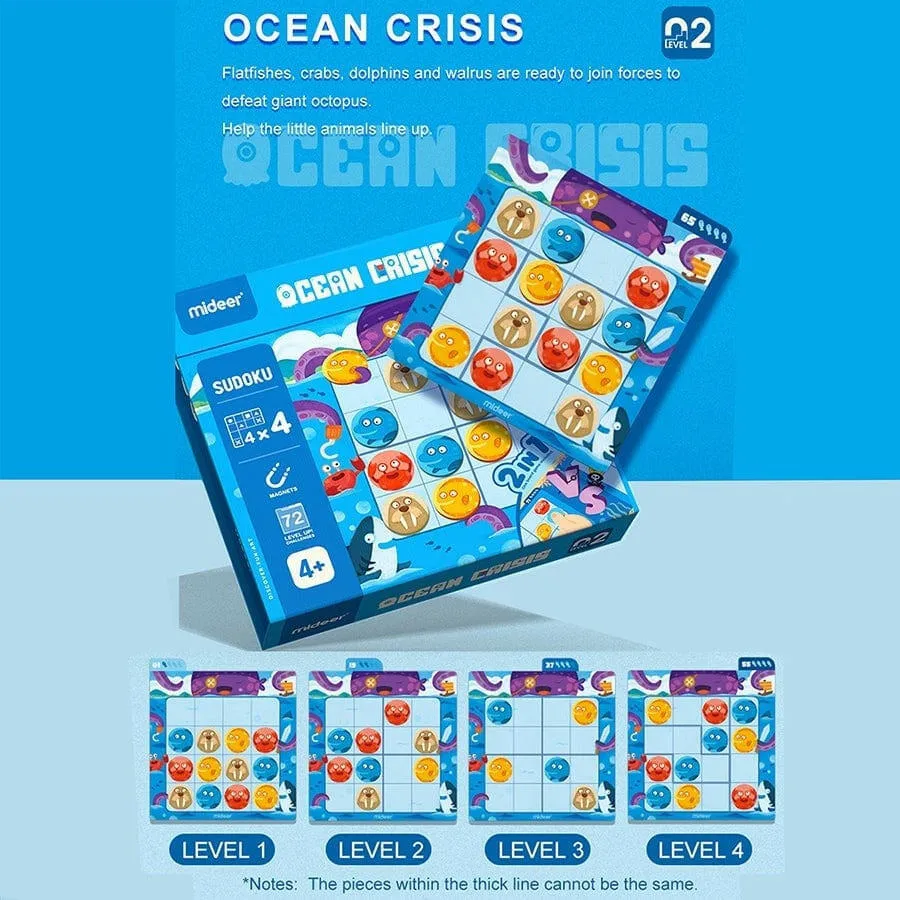 MiDeer Sudoku Magnetic Game - Ocean Crisis (Level 2.  Age 4 )
