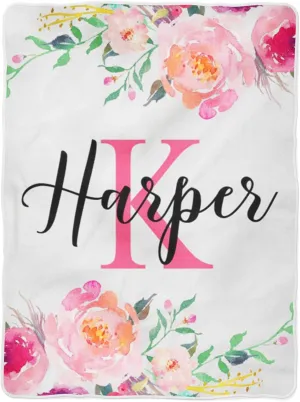 Minky Newborn Gift Blanket Baby Girl ultimatum Floral Monogram Personalized Baby Blanket Personalized Gifts Soft Fleece 