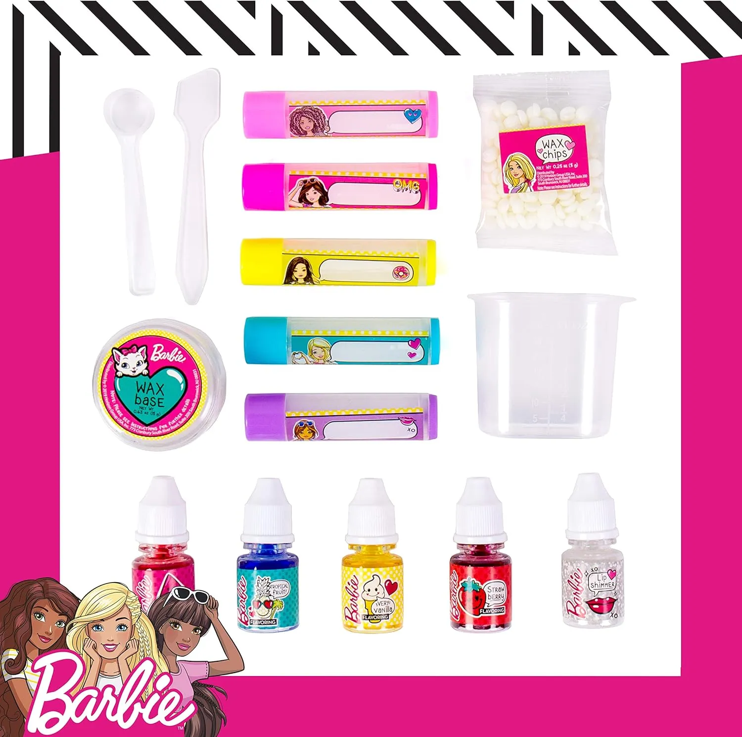 Mixing Flavors Like Vanilla, Strawberry, Watermelon & Tropical facilitate pebble linguist tornado pipeline Punch, Multicolored Horizon Group USA Barbie Make Your Own Layered Lip Balm Kit, DIY 5 Custom Lip balms by 