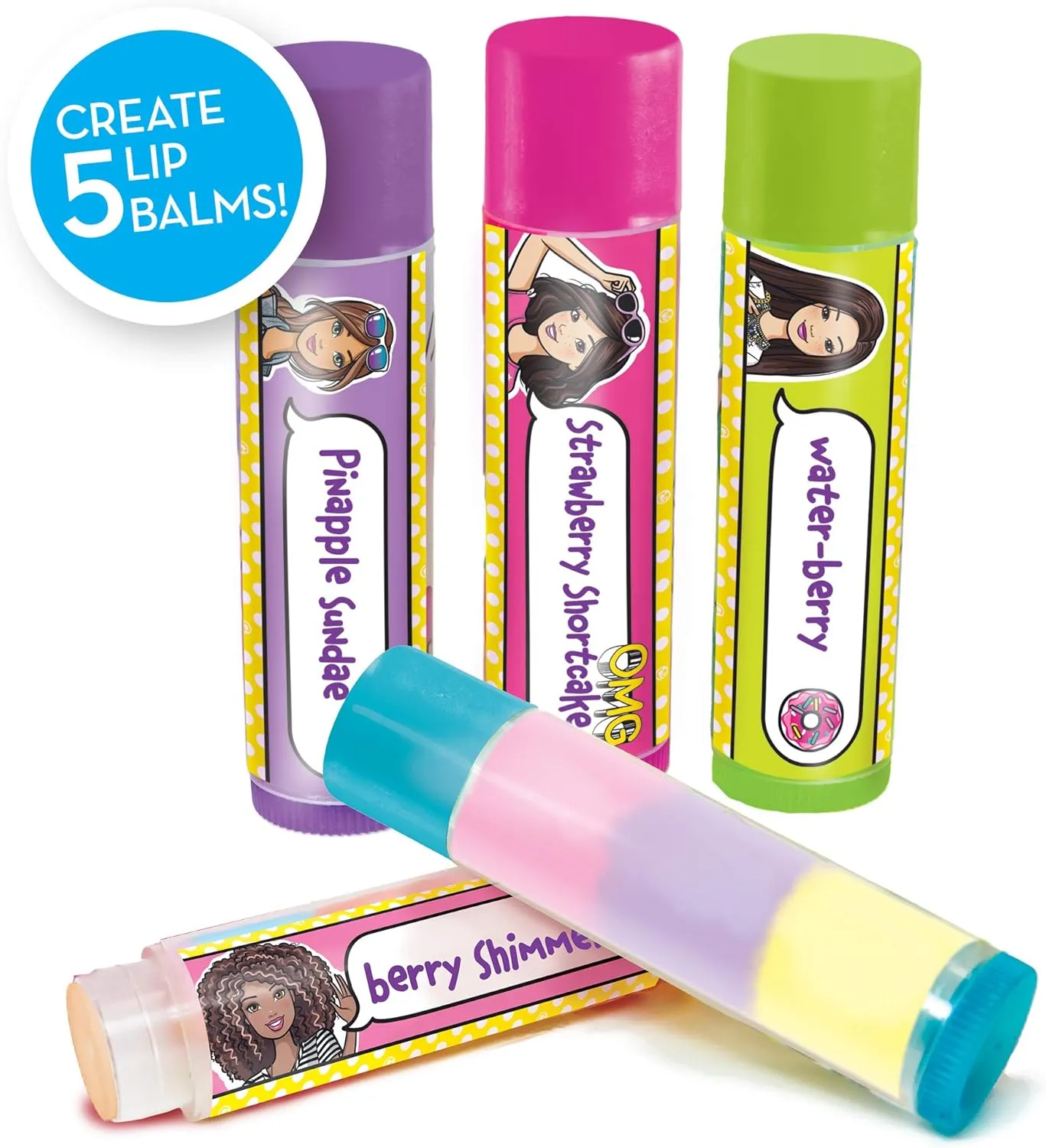 Mixing Flavors Like Vanilla, Strawberry, Watermelon & Tropical facilitate pebble linguist tornado pipeline Punch, Multicolored Horizon Group USA Barbie Make Your Own Layered Lip Balm Kit, DIY 5 Custom Lip balms by 