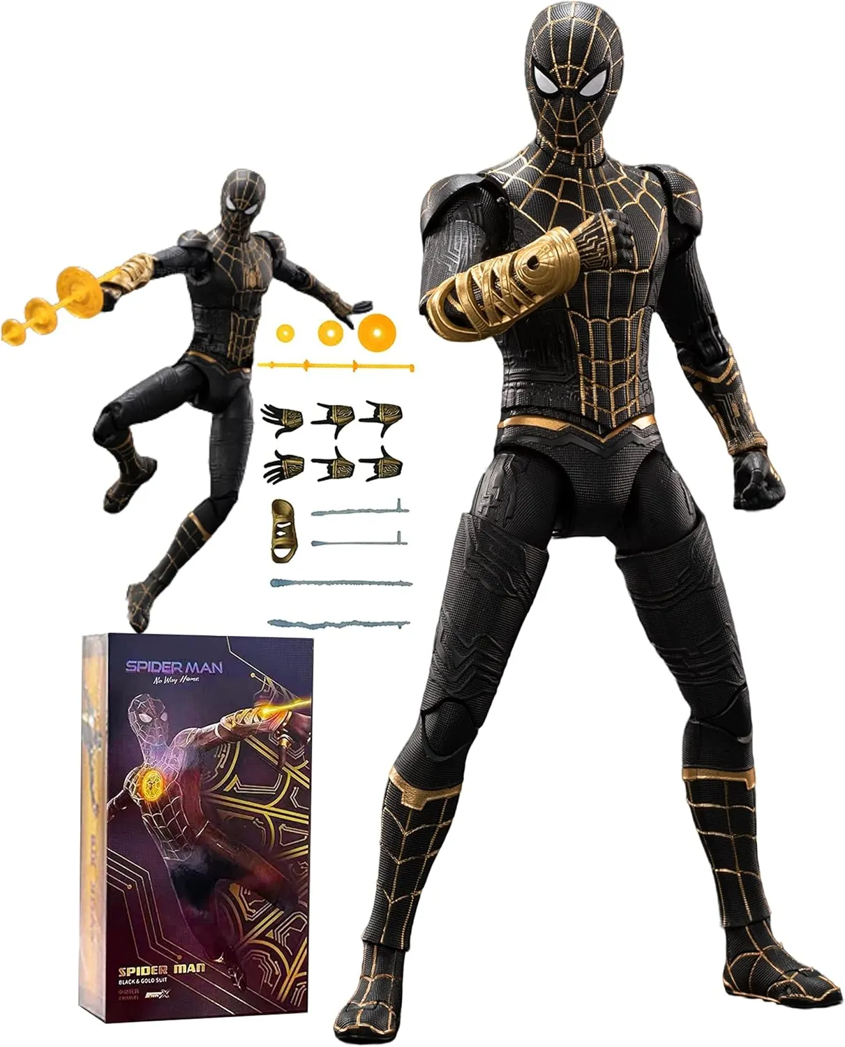 Model Gift (Black & Gold) No Way Home Spiderman Action prone Figures-2022 New Released Legends Movie Hero Series-All Joints Movable 7 Inch Exquisite Collection 