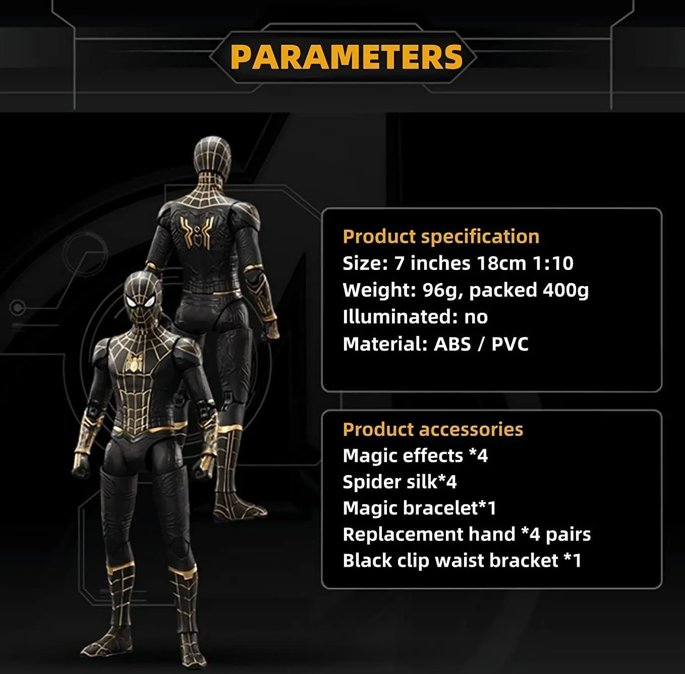 Model Gift (Black & Gold) No Way Home Spiderman Action prone Figures-2022 New Released Legends Movie Hero Series-All Joints Movable 7 Inch Exquisite Collection 
