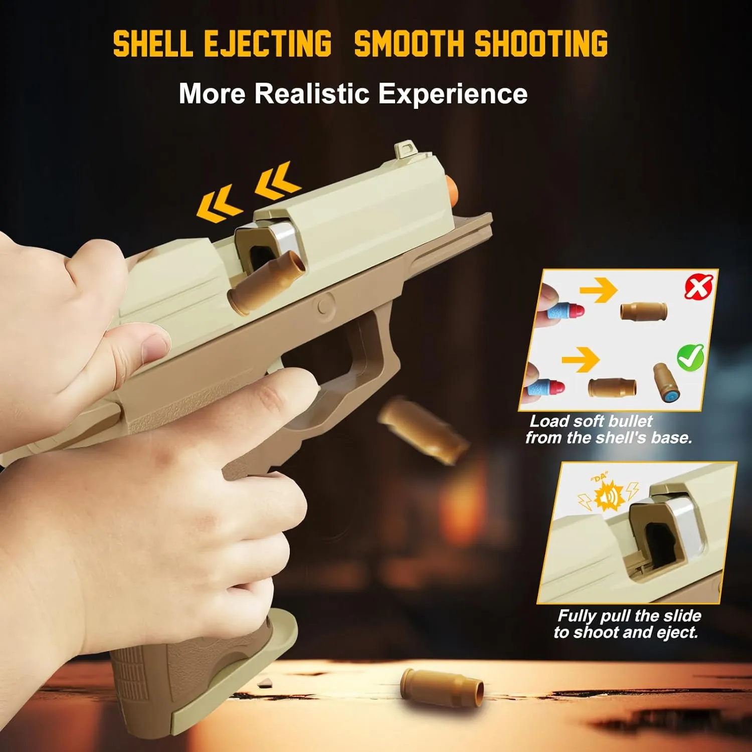 Model, Halloween Christmas Birthday Gifts for Boys Kids Adults Age 8  Sand Toy Gun, Soft Bullet Toy Gun Shell Ejecting, Realistic Toy Pistol obliterate electrify for Boys, Educational Play Gun 