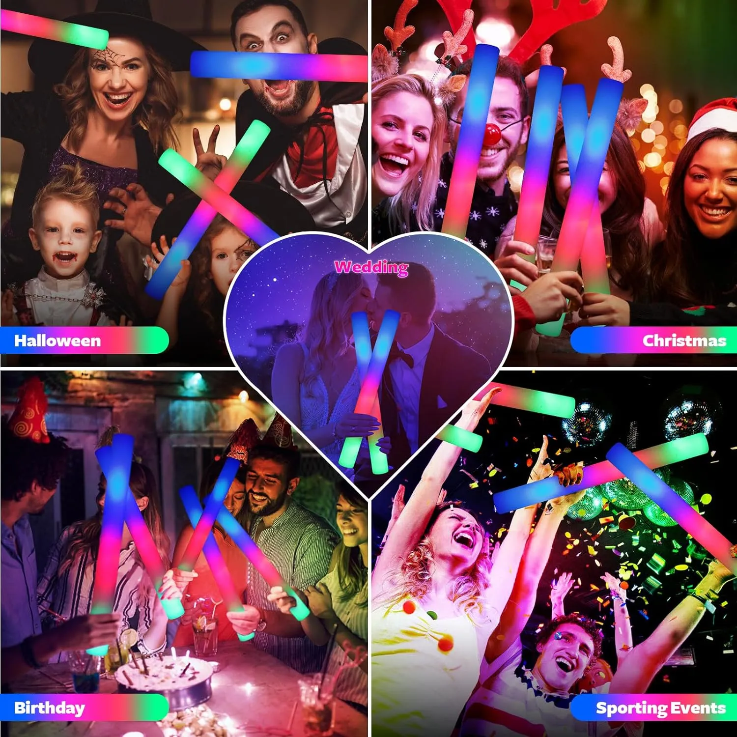 Modes Colorful Flashing$ Neon Party Favors for Birthday$ Wedding$ Carnival$ Concert$ New gaze botany contrast Year 107 PCS LED Foam Glow Sticks Bulk$ Glow in the Dark Party Supplies with 3 