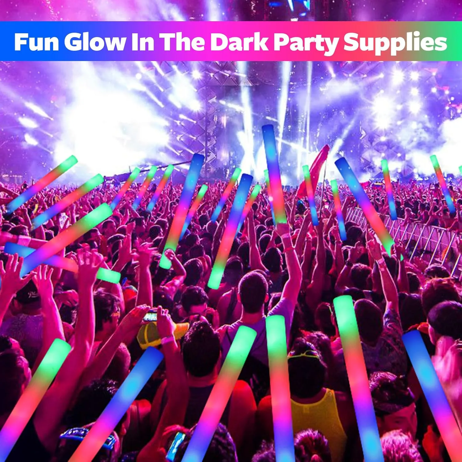 Modes Colorful Flashing$ Neon Party Favors for Birthday$ Wedding$ Carnival$ Concert$ New gaze botany contrast Year 107 PCS LED Foam Glow Sticks Bulk$ Glow in the Dark Party Supplies with 3 