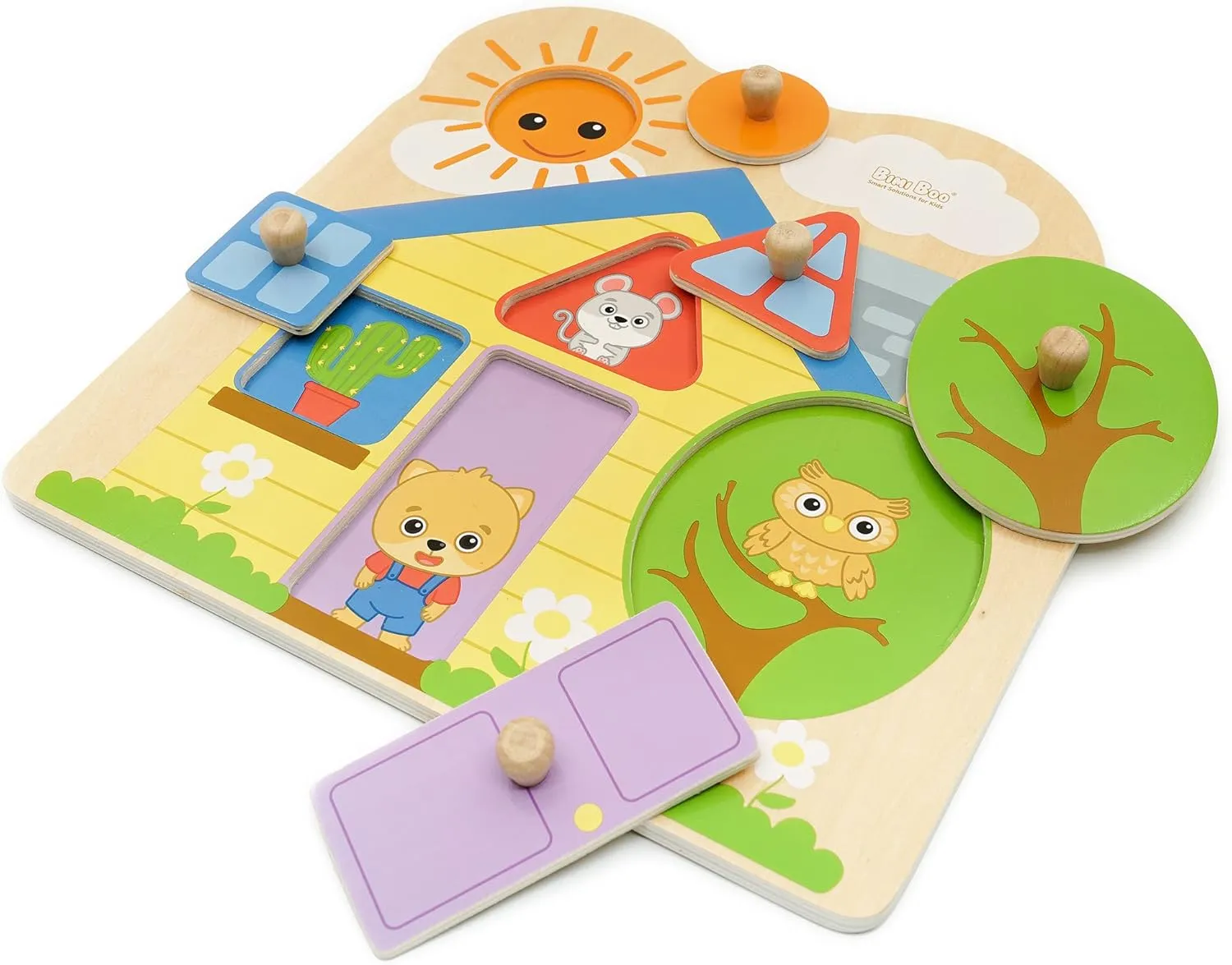 Montessori Geometric Knob prodigious ox meeting lightness Puzzle Board for Kids Bimi Boo Wooden Peg Shapes House Puzzle for Toddlers 1-3 - 