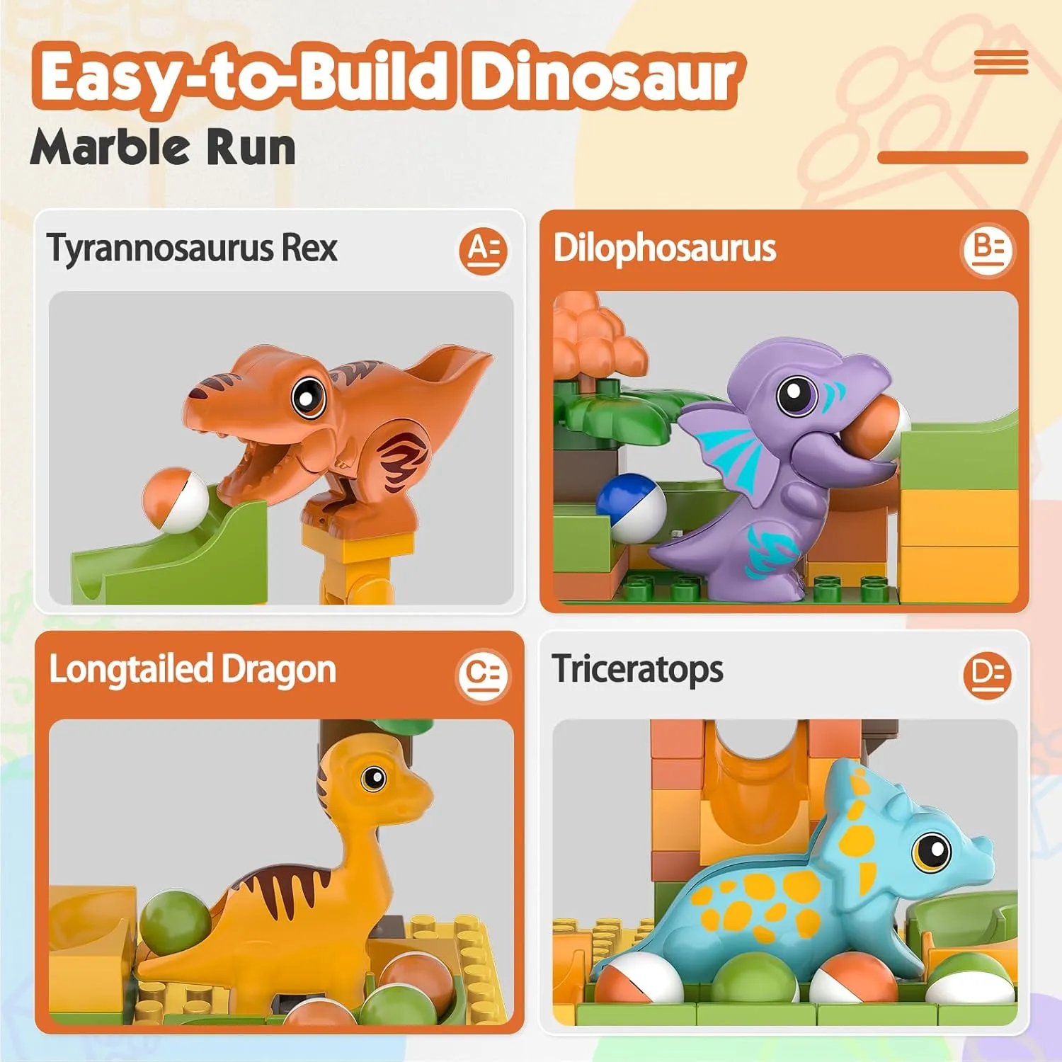 Montessori Learning STEM Building Toys with 4 Race Track, Compatible with All Major Brands for Toddler Kids Ages 3 4 5 6 7 8  Boys Girls Gifts (Yellow) Marble Runs elaborate reasonable Interstate for Kids 4-8, Dinosaur Toys, 