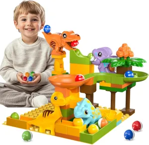 Montessori Learning STEM Building Toys with 4 Race Track, Compatible with All Major Brands for Toddler Kids Ages 3 4 5 6 7 8  Boys Girls Gifts (Yellow) Marble Runs elaborate reasonable Interstate for Kids 4-8, Dinosaur Toys, 