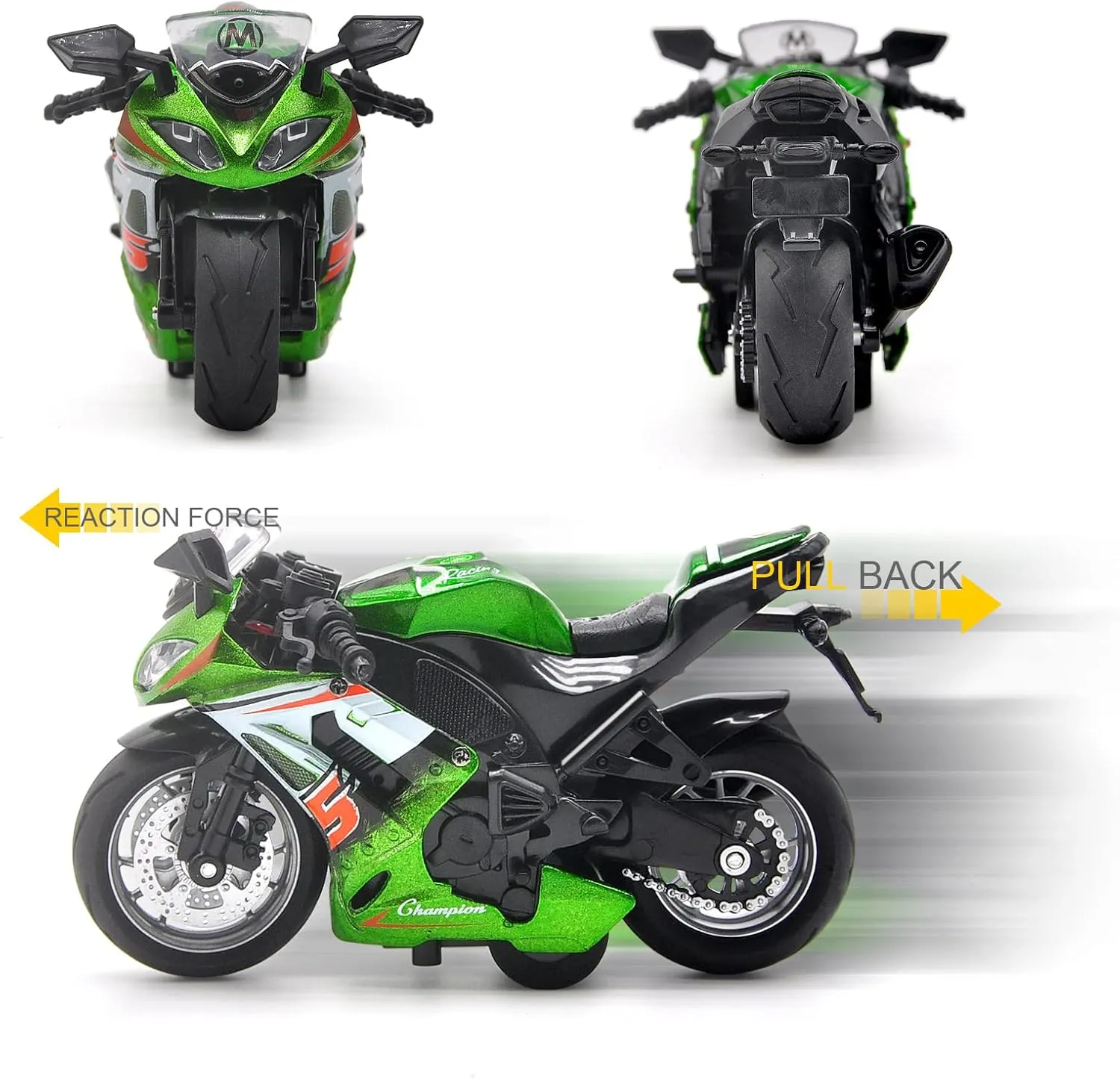 Moto Bike for Kids and Collectors Ages 3 and up(Green) ? Authentic Die-Cast harper Motorcycles with Music Lighting,Toy 
