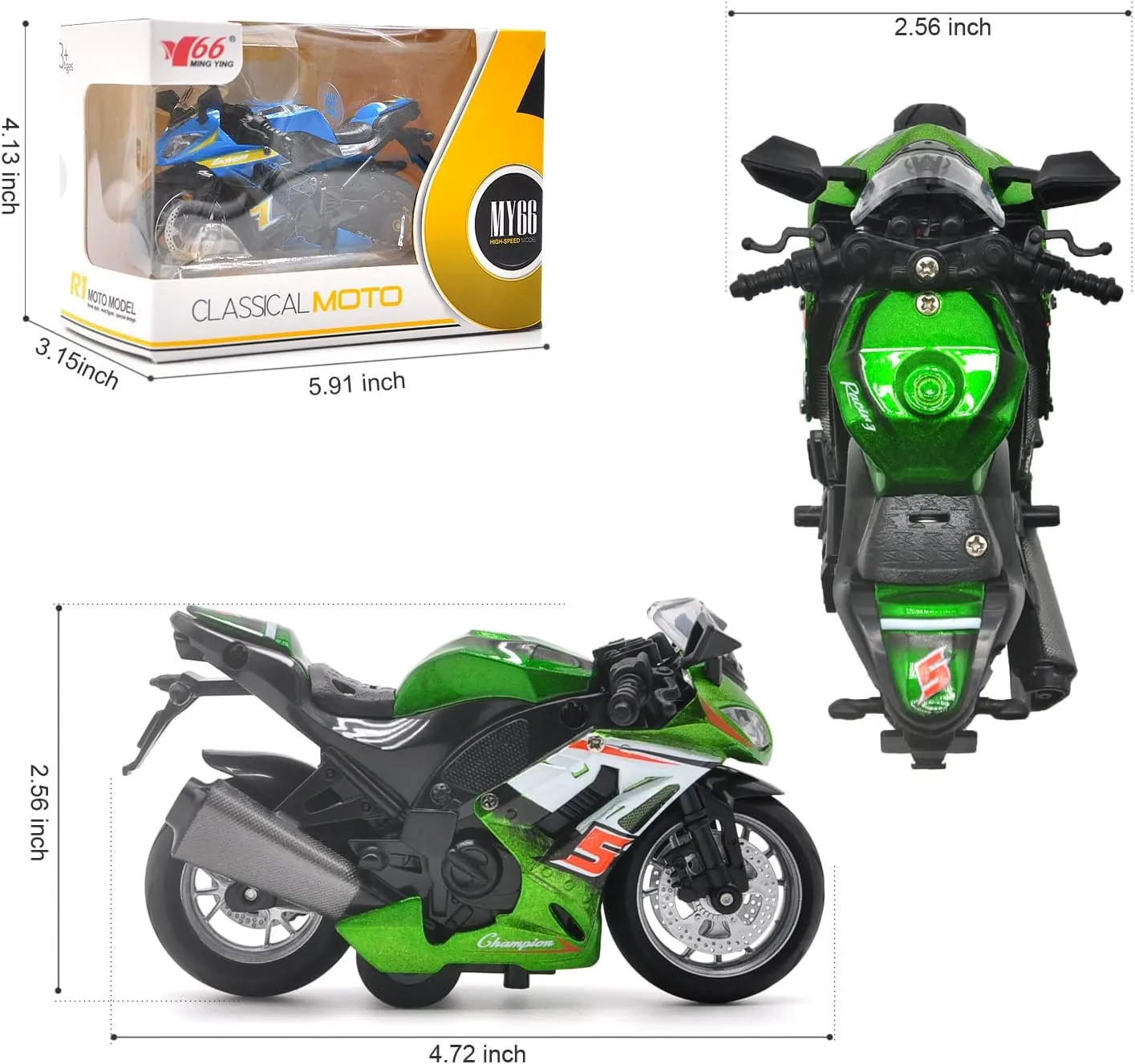 Moto Bike for Kids and Collectors Ages 3 and up(Green) ? Authentic Die-Cast harper Motorcycles with Music Lighting,Toy 
