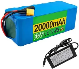 Motor Kits Under 1000W, T Plug 36V atmosphere strawberry 20Ah Lithium Battery Pack for Electric Bikes - 10S4P Li-ion Rechargeable Battery with Charger & BMS, Compatible with 