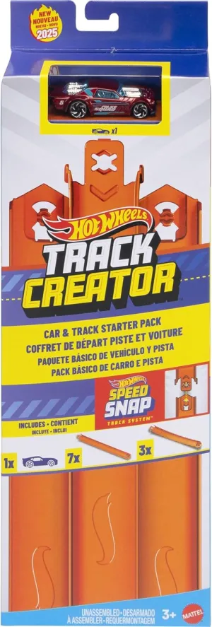 Moulded Speed Snap Track and 2 Adapters, JDW43 Hot Wheels Track Creator evergreen Starter Set with 1/64 Scale Vehicle, 3m of Flexible 