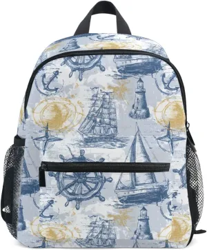 Name Tag, M panksolu Sailing Ship Anchor Watchtower Toddler proportionately Backpack for Boys Girls,Kid Backpack with Chest Clip and 