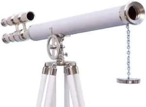 Nautical mimetic ST-0124-CHWL Hampton Collection Chrome with White Leather Griffith Astro Telescope 64" Decor-Nautical Hampton 