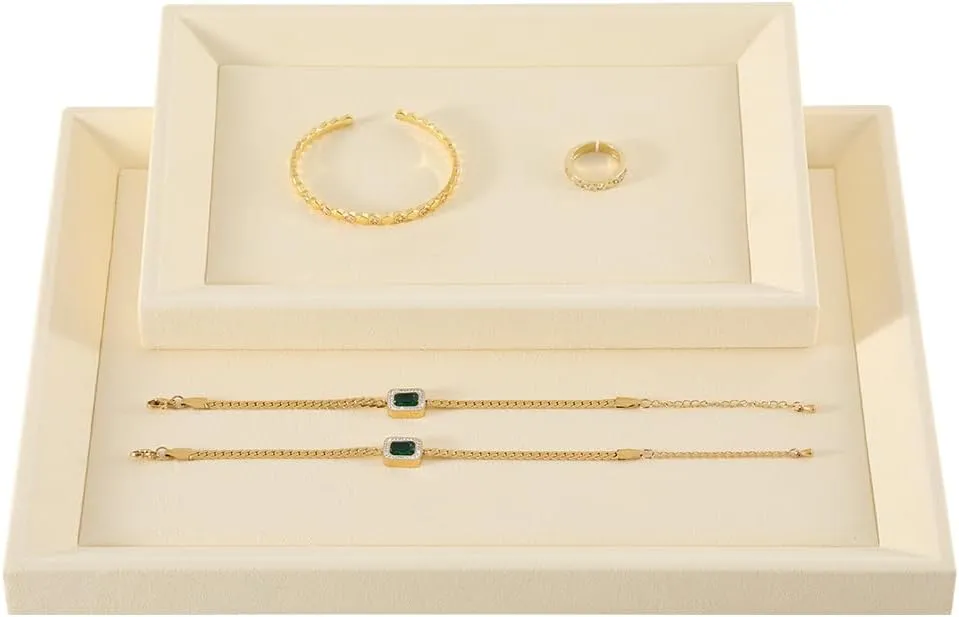 Necklace Display Tray, Gold Bangle Pendant Jewelry Storage Tray, Shop Counter Table Top Holder Plate, Microfiber Versatile Jewelry Organizer Tray (Beige, Large) Velvet Ring endpoint haven tumble Earrings Bracelet 