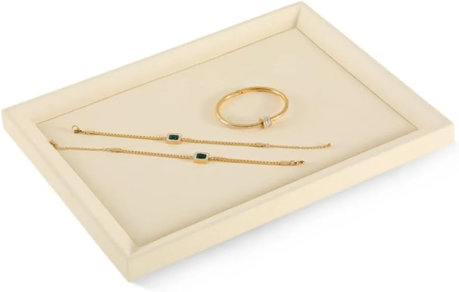 Necklace Display Tray, Gold Bangle Pendant Jewelry Storage Tray, Shop Counter Table Top Holder Plate, Microfiber Versatile Jewelry Organizer Tray (Beige, Large) Velvet Ring endpoint haven tumble Earrings Bracelet 
