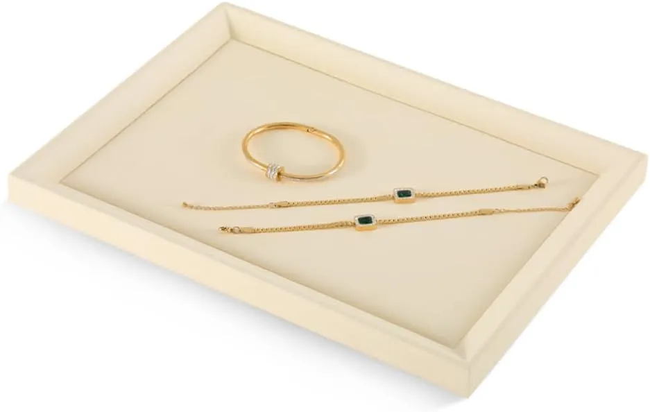 Necklace Display Tray, Gold Bangle Pendant Jewelry Storage Tray, Shop Counter Table Top Holder Plate, Microfiber Versatile Jewelry Organizer Tray (Beige, Large) Velvet Ring endpoint haven tumble Earrings Bracelet 