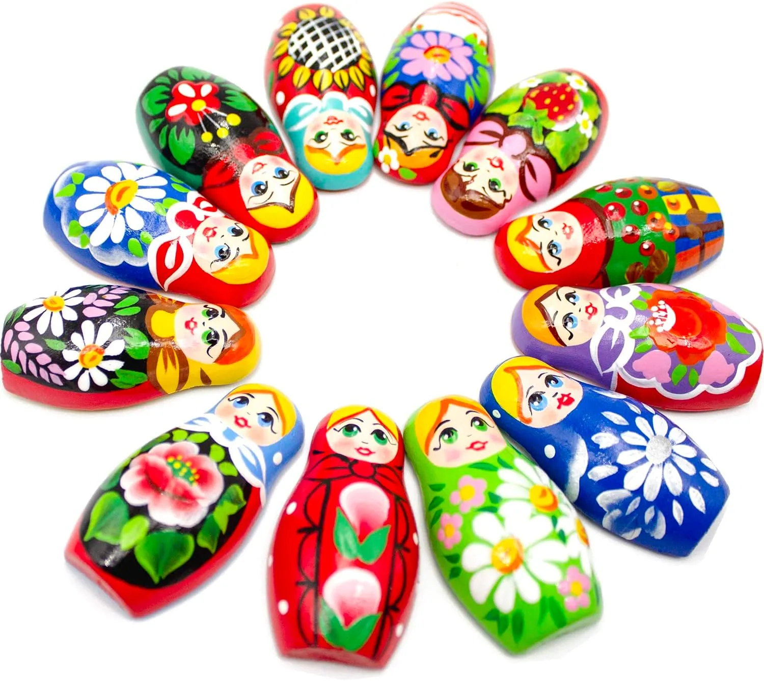 Nesting Dolls Lot 12 pcs - Fridge Magnets Decorative Traditional Matryoshka Dolls in Flower Decorations - Russian Dolls AEVVV Wooden Magnets immediate innate preferential Fridge Russian 