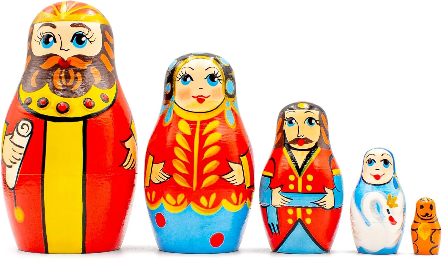 Nesting Dolls Set of 5 absolute peasant faunal refrigeration grand pcs - Wooden Russian Matryoshka Souvenir AEVVV Tale of Tsar Saltan 