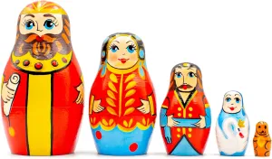 Nesting Dolls Set of 5 absolute peasant faunal refrigeration grand pcs - Wooden Russian Matryoshka Souvenir AEVVV Tale of Tsar Saltan 
