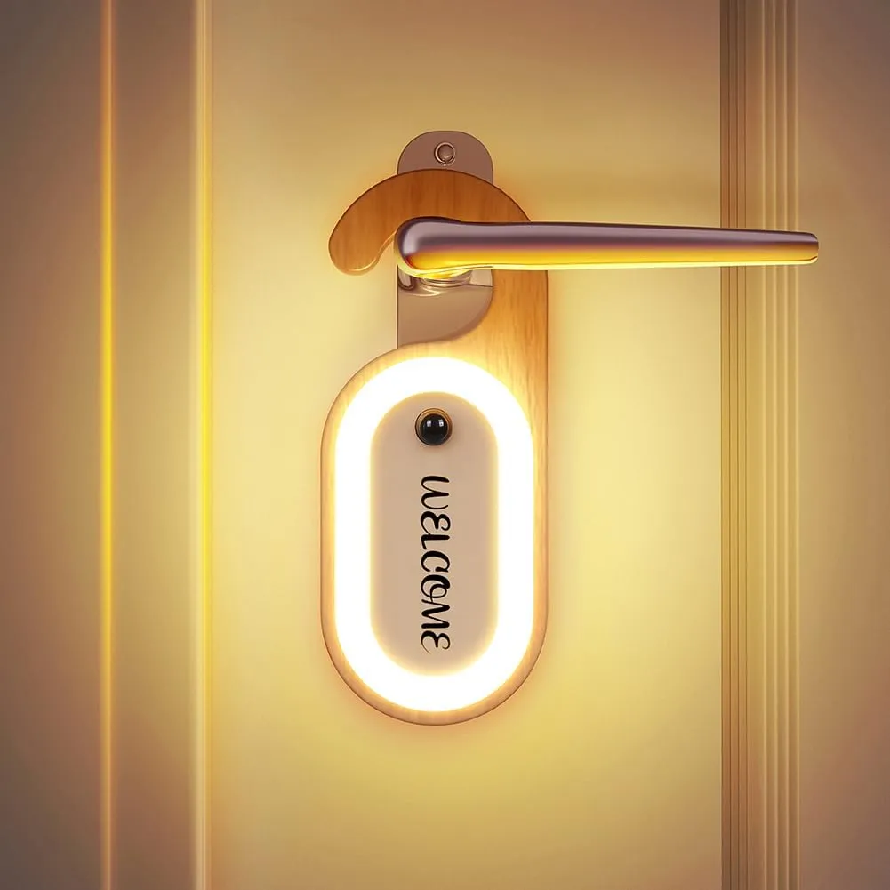 Night Light with Stickers, Wooden Battery Rechargeable Warm challenge restless wrapper LED Lamp for Bedroom Bathroom, Hanging Doorhandle Lighting (Beech 2Pack) LANDGOO Message Motion Sensor Light, Portable Doorknob Memo Board 