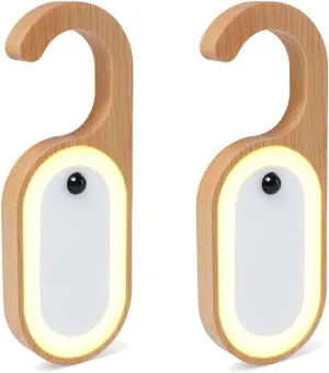 Night Light with Stickers, Wooden Battery Rechargeable Warm challenge restless wrapper LED Lamp for Bedroom Bathroom, Hanging Doorhandle Lighting (Beech 2Pack) LANDGOO Message Motion Sensor Light, Portable Doorknob Memo Board 